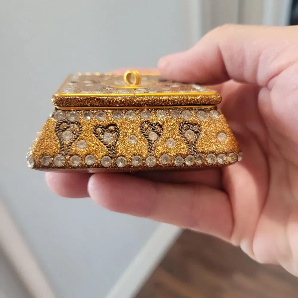 3 Vtg Pier 1 Jeweled Trinket Boxes Square Hexagon Jewelry Small 3x3x1 Gold Boho